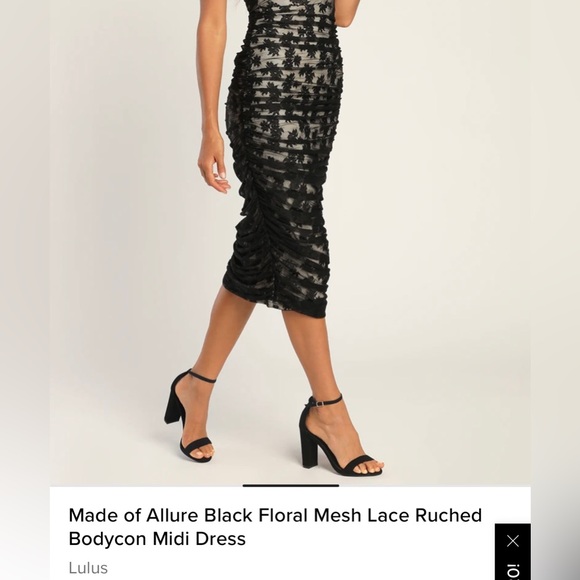Lulus Made of Allure Black Floral Mesh Lace Ruched Bodycon Midi Dress Size Small - Picture 3 of 12